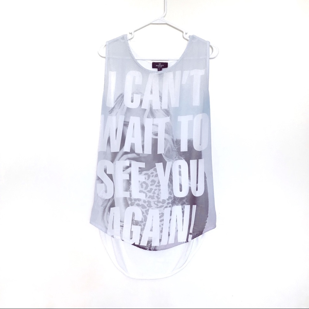 Mango Jeans Graphic Sheer Muscle Tee Tank Med